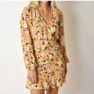 NWT Sanctuary Dreamer Floral-Print Ruched Mini Dress‎ Women's 14 Cafe Floral